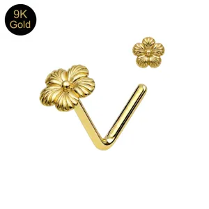 9K Solid Yellow Gold Frangipani Flower L-Bend Nose Stud (22G)