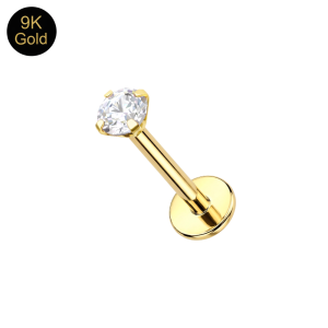 9K Solid Gold Moissanite Diamond 3mm Threadless Labret Piercing | 16G