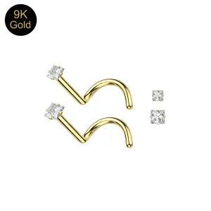 Solid 9K Yellow Gold Square Cut CZ Nose Screw Pin (Available in 1.5mm & 2mm)