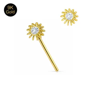 9K Gold Jeweled Coil Flower Straight Nose Stud