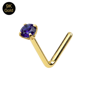 9K Soild Yellow Gold Tanzanite L-Shape Nose Stud