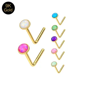 9K Solid Yellow Gold Aura Synthetic Opal L-Bend Nose Stud (22G)