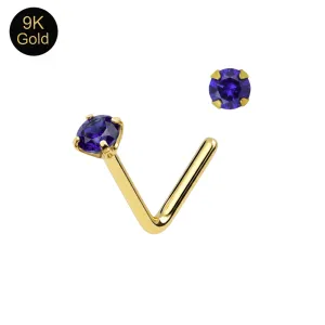 9K Solid Yellow Gold Indigo Tanzanite L-Bend Nose Stud (22G)