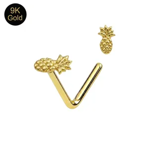 9K Solid Yellow Gold Tropical Pineapple L-Bend Nose Stud (22G)