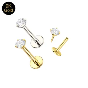 9K Solid Gold Round CZ Prong-Set Threadless Labret | 16G