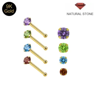 9K Solid Yellow Gold Prism Natural Stone Claw-Set Ball end Nose Pin | 22G