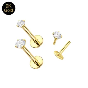 9K Solid Yellow Gold Internally Threaded Round CZ Labret | 16G