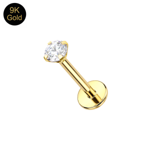 9K Solid Yellow Gold Internally Threaded Round CZ Labret | 16G