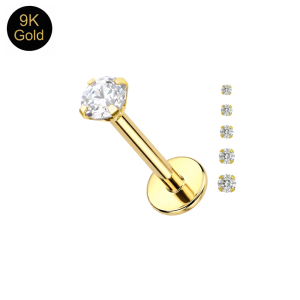 9K Solid Gold Round CZ Prong-Set Threadless Labret | 16G