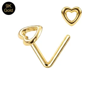 9K Yellow Gold Heart Cut Out L-Shape Nose Stud | 22G 6mm
