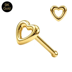 9K Yellow Gold Heart Cut Out Nose Bone Stud | 22G 6mm