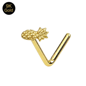 9K Solid Yellow Gold Tropical Pineapple L-Bend Nose Stud (22G)