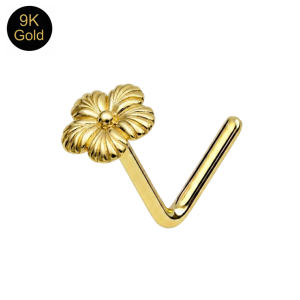 9K Solid Yellow Gold Frangipani Flower L-Bend Nose Stud (22G)