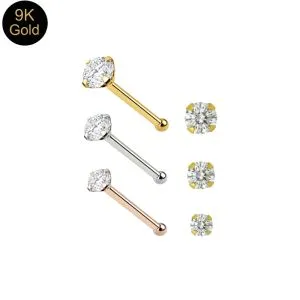 9K Gold Ball End Jeweled Nose Pin