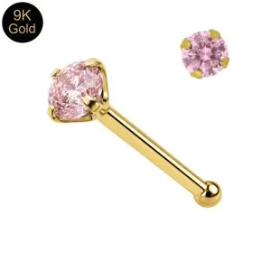9K Gold Ball End Pink Jeweled Nose Pin