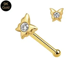 9K Gold Jeweled Butterfly Ball End Nose Pin