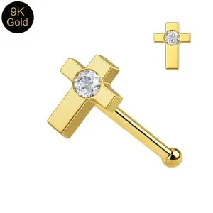9K Gold jeweled Cross Ball End Nose Pin