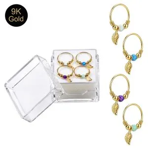 9K Gold Opal Bead with Leaf Hoop Ring in display box | Different opal color