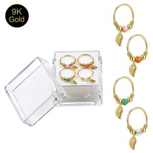 9K Gold Opal Bead with Leaf Hoop Ring in display box | Different opal color