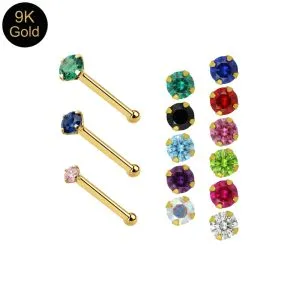 9K Jeweled Gold Ball End Nose Pin