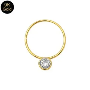 9K Gold Jeweled Seamless Continues Hoop Nose Ring