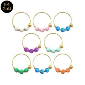 9K Solid Gold Opal Bead Nose Ring Hoop – 22G 8mm Nose & Tragus Piercing Jewelry