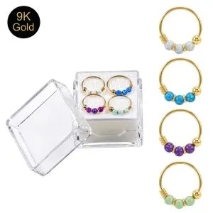 9K Solid Gold Opal Bead Nose Ring Hoop in display box | Different opal color