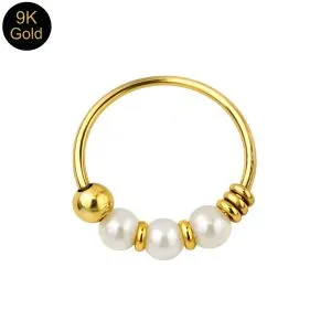 9K Yellow Gold Genuine Pearl Hoop Nose Ring