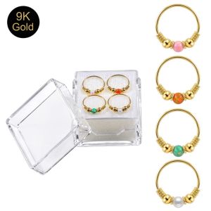 9K Solid Gold Spring Coil end with Opal Hoop Ring in display box | Different opal color