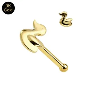 9K Solid Yellow Gold Duck Nose Stud 22G – Ball End Nose Pin