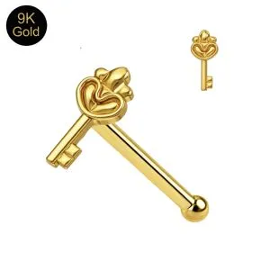 9K Solid Yellow Gold Key Nose Stud 22G – Ball End Nose Pin