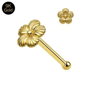 9K Yellow Gold Flower Nose Pin 22G – Ball End Nose Stud