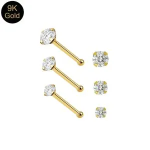 9K Yellow Gold Genuine Crystal Ball End Nose Pin