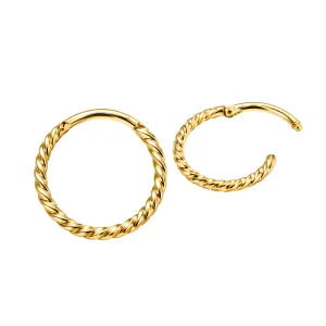 9K Yellow Gold Twisted Hinged Segment Clicker Ring | 18G