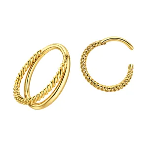 9K Yellow Gold Twisted Rope Double Stack Hinged Segment Clicker Ring | 18G