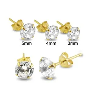 9K Solid Yellow Gold CZ Ear Stud