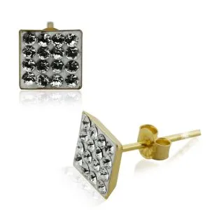 9K Gold Multi Jeweled Square Ear Stud