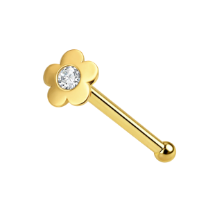 9K Yellow Gold Jeweled Flower Ball-End Nose Pin (22G)