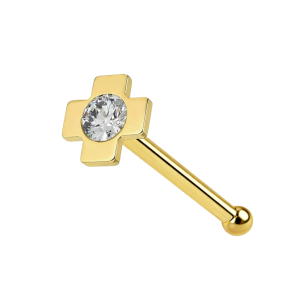 9K Jeweled Cross Ball End Nose Pin