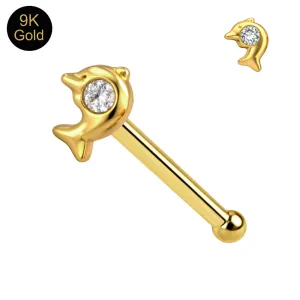 9K Jeweled Dolphin Ball End Nose Pin