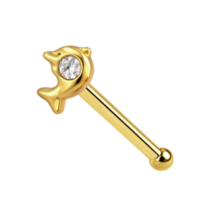 9K Jeweled Dolphin Ball End Nose Pin