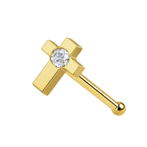 9K Gold jeweled Cross Ball End Nose Pin