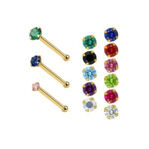 9K Jeweled Gold Ball End Nose Pin