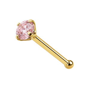 9K Gold Ball End Pink Jeweled Nose Pin