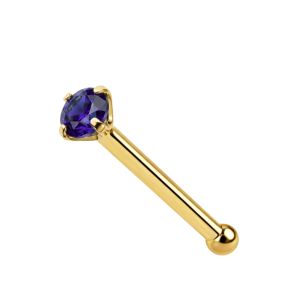 9K Yellow Gold Nose Bone Stud with Tanzanite Jewels