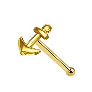 14K Solid Yellow Gold Anchor Nose Stud 22G – Ball End Nose Pin