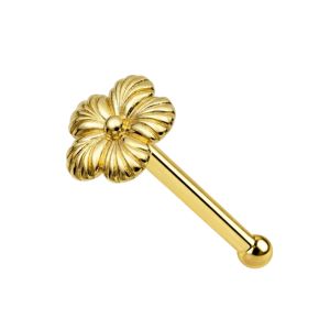 9K Yellow Gold Flower Nose Pin 22G – Ball End Nose Stud