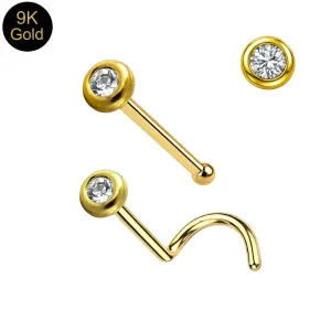 9K Solid Gold Bezel Set Jeweled Nose Studs