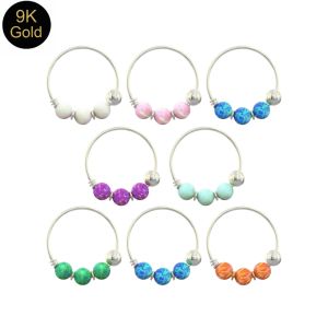 9K Solid Gold Opal Bead Nose Ring Hoop – 22G 8mm Nose & Tragus Piercing Jewelry