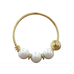 9K Solid Gold Pearl Nose Hoop Ring – 22G 8mm Nose & Tragus Piercing Jewelry